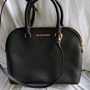 Michael Kors Black Satchel Bag with Gold Accents